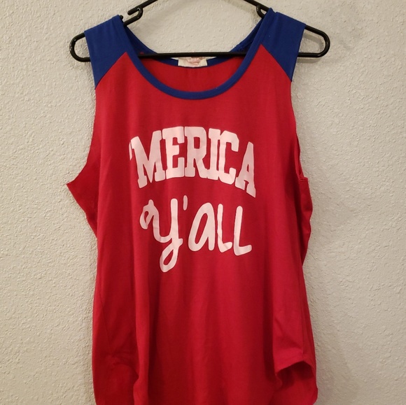 'MERICA Y'ALL RED AND BLUE PATRIOTIC TANK - Picture 1 of 3